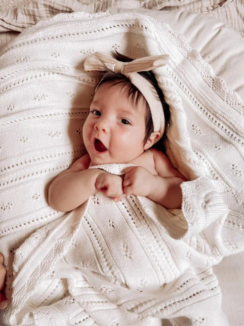 Luna + Luca Pointelle Baby Blanket - White