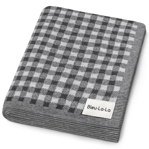 Checkered Knit Baby Blanket - Grey | Bleu la la