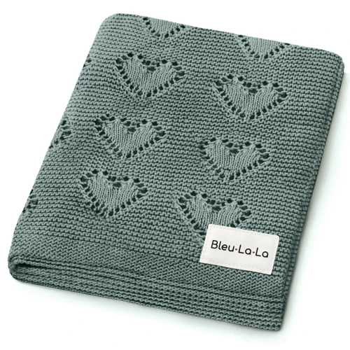 100% Cotton Luxury Knit Heart Swaddle Baby Blanket - Hunter Green