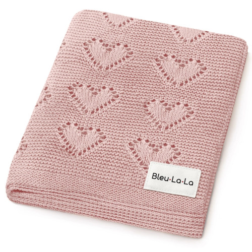 100% Cotton Luxury Knit Heart Swaddle Baby Blanket - Rose Pink | Bleu La La