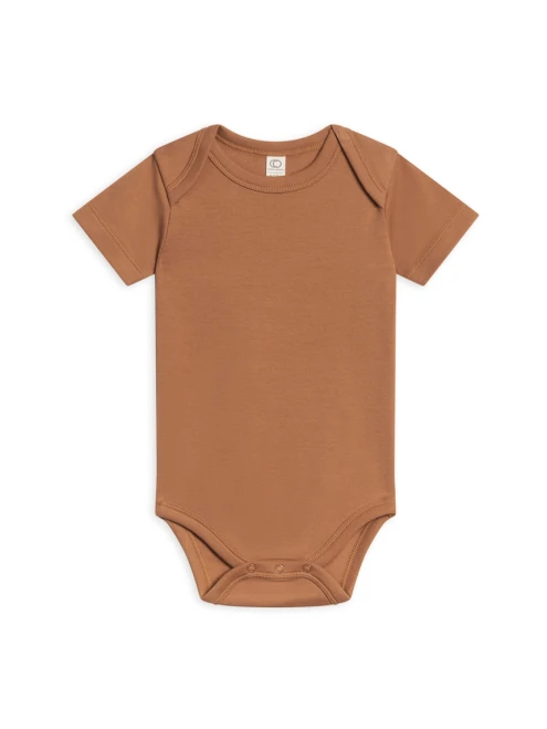 Experience ultimate comfort and style with our Short Sleeve Bodysuit in Chai from Colored Organics.