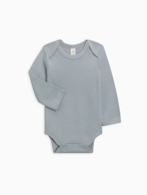 Versatile, everyday wear Organic Long Sleeve Baby Bodysuit  in Mist from Colored Organics.