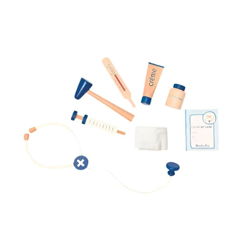 An apple a day keeps the doctor away! But when your little friend is sick, you have your sturdy cardboard medical suitcase with a metallic handle ready to go!