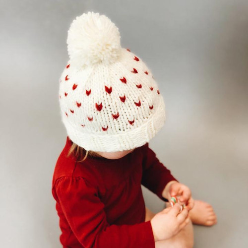 Sawyer Tiny Hearts Beanie | Cream with Red | The Blueberry Hill