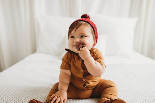 Short Sleeve Henley Romper | Butterscotch | Orcas Lucille