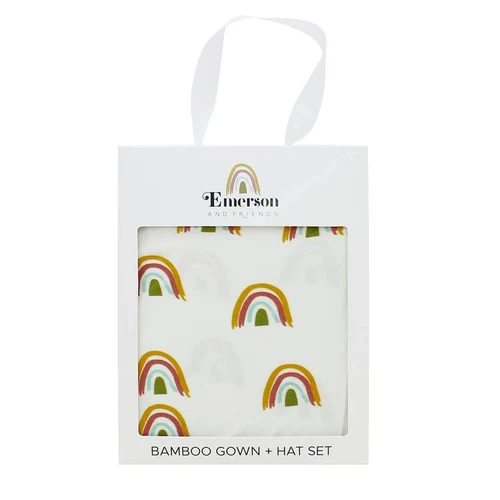 Rainbow Bamboo Swaddle Knotted Gown and Hat Newborn Baby Gift Set