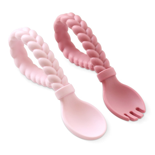 Sweetie Spoons | Silicone Baby Fork + Spoon Set | Pink | Itzy Ritzy