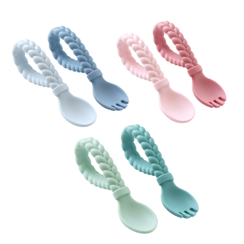 Sweetie Spoons Silicone Baby Fork + Spoon Set | Mint