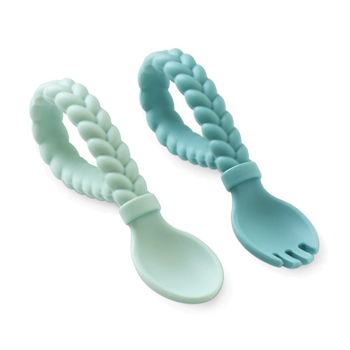 Sweetie Spoons Silicone Baby Fork + Spoon Set | Mint