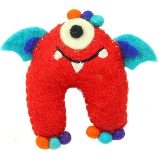  Hand Felted One-Eyed-Red-Tooth-Monster-with-Wings | Global Crafts