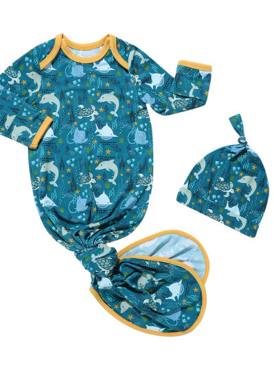 Ocean Friends Bamboo Swaddle Knotted Gown and Hat Newborn Baby Gift Set | Emerson and Friends