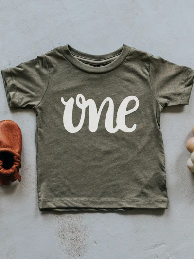  One First Birthday Baby Tee | Olive | Gladfolk