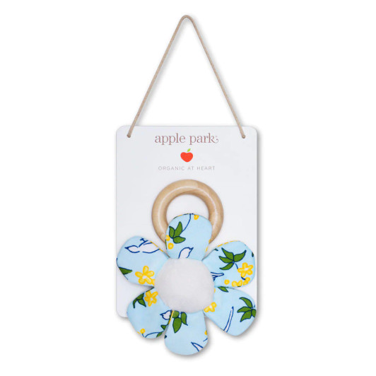 Lala Curio Teething Rattle | Enchanted Leaves Blue | Apple Park