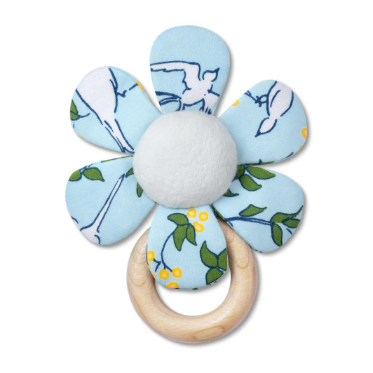 Lala Curio Teething Rattle | Enchanted Leaves Blue | Apple Park