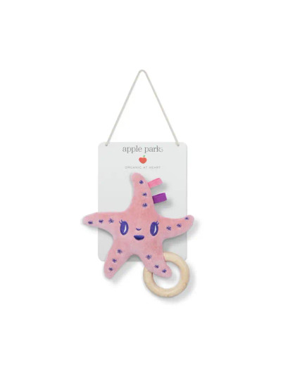 Soothe your baby with the delightful Pink Sea Star Teething Rattle by Apple Park. A perfect blend of cuteness and comfort for your little one's teething needs!