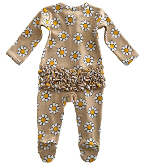 Daisy Pop Biscotti | Organic Frill Zip Footie | Siix Collection