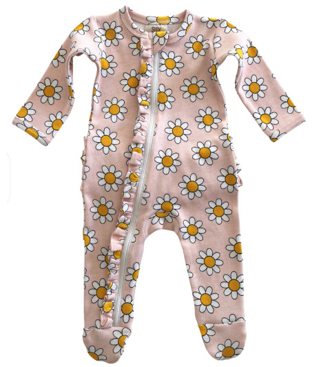 Daisy Pop Taffy | Organic Frill Zip Footie | Siix Collection