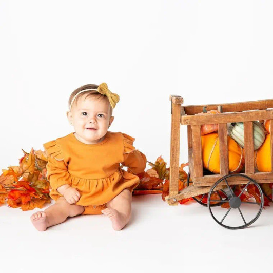 Welcome the autumn season with the adorable Pumpkin Flutter Long Sleeve Baby Onesie from Emerson and Friends! This charming onesie is the perfect addition to your little one's wardrobe.