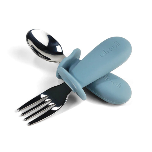  Spoon & Fork Learning Set for Toddlers | Powder Blue | Ali Oli