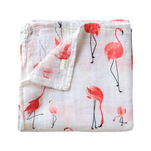 Muslin Swaddle Blanket | Flamingo | Ali Oli