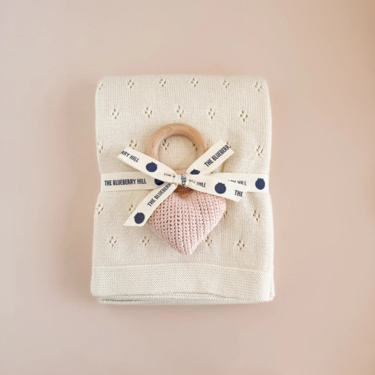 Pique Blanket & Heart Rattle Gift Set | The Blueberry Hill