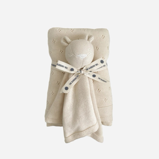 Pique Blanket & Bear Lovey Gift Set | Cream | The Blueberry Hill