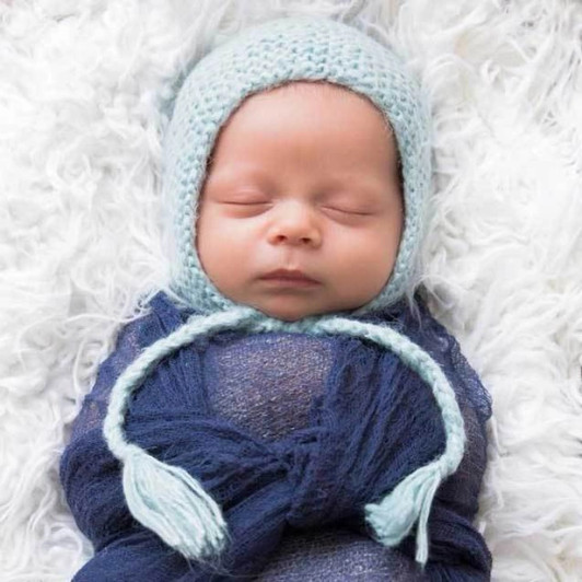 Newborn Blue Angora Knit Bonnet Infant | Huggalugs