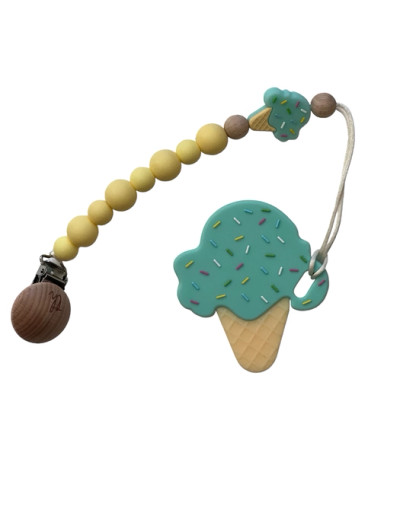 Ice Cream Pacifier And Toy Clip With Teether Bundle | Mint Ice Cream | Three Hearts