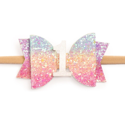 1st Birthday Pastel Rainbow Bow Soft Headband | Sweet Wink