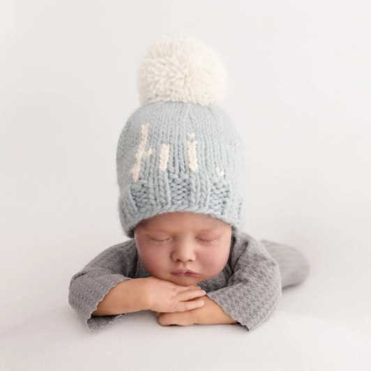 hi. Surf Blue Hand Knit Beanie Hat | Huggalugs
