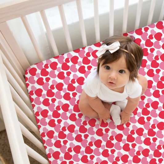 Organic Crib Sheet | Red & Pink Hearts | Norani