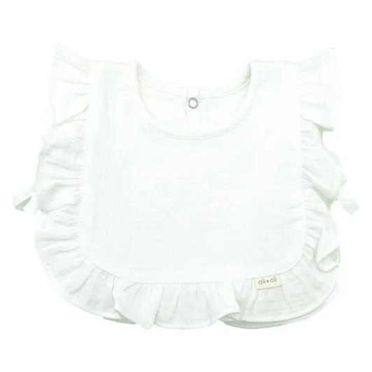 Muslin Cotton Ruffle Baby Bib | White | Ali + Oli