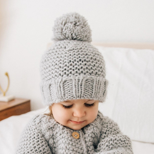 Ice Grey Garter Stitch Beanie Hat for Babies and Toddlers | Huggalugs
