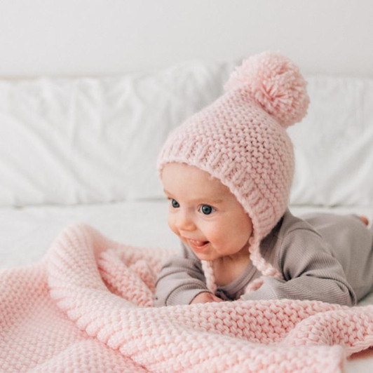 Blush Pink Garter Stitch Knit Bonnet for Babies and Toddlers | Huggalugs