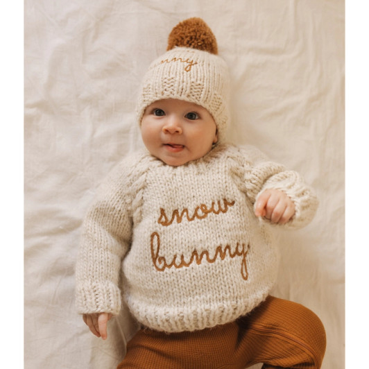 Snow Bunny Pecan Beanie Hat for Baby & Kids  | Huggalugs