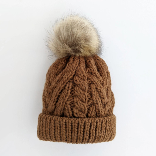 Pecan Pop Pom Pom Beanie Hat | Huggalugs