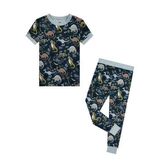 Prehistoric Friends Dinosaur Two-Piece Bamboo Short Sleeve Kids Pajama Pants Set | Emerson and Friends