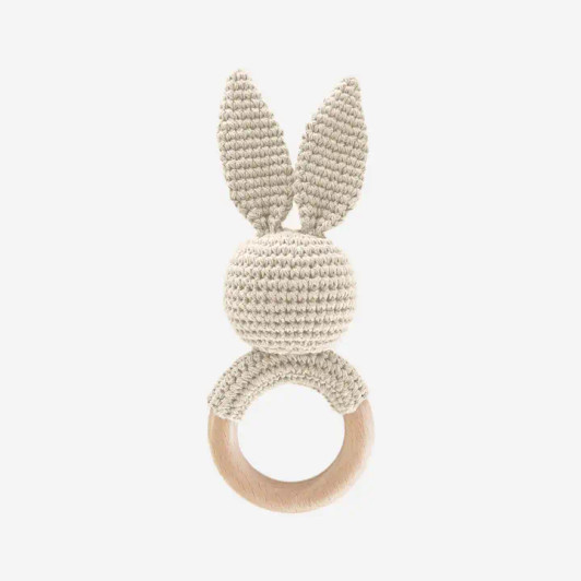 Cotton Crochet Rattle Teether Bunny, Cream | The Blueberry Hill