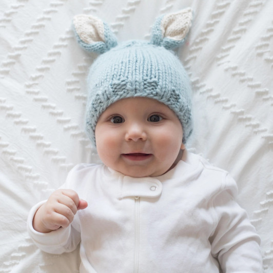 Hop into spring with this adorable Bunny Ears Blue Beanie Hat from Huggalugs.