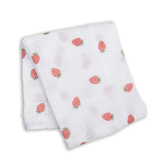 Strawberries - Cotton Muslin Swaddle | Lulujo