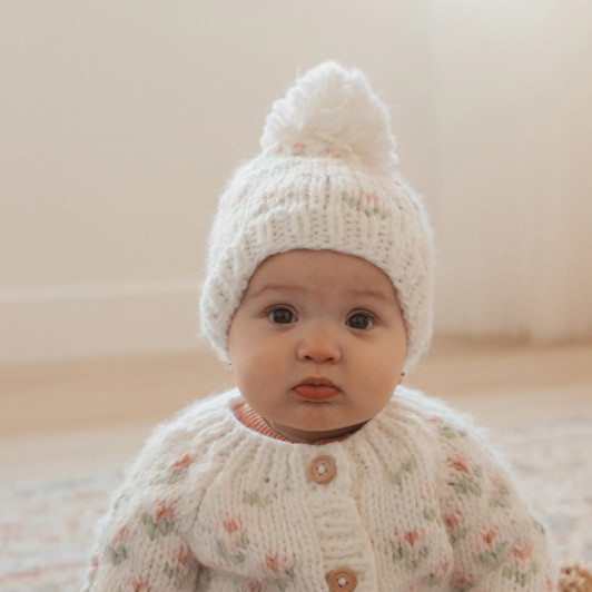 Bitty Blooms White Beanie Hat | Huggalugs