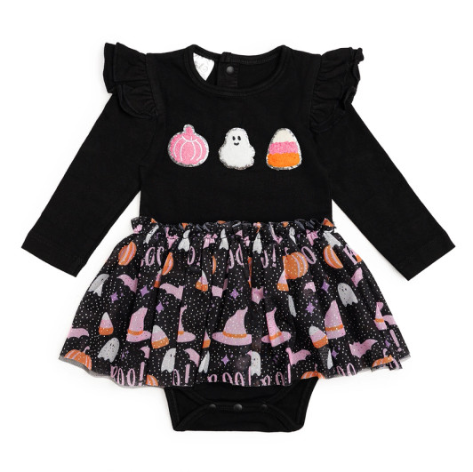 Boo Halloween Long Sleeve Tutu Bodysuit | Sweet Wink