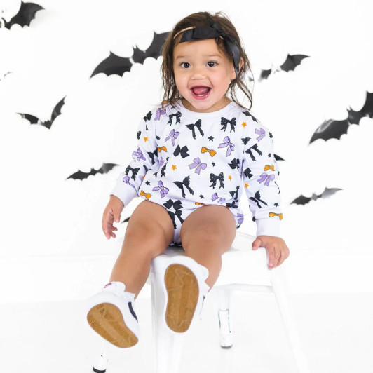 Spooky Bows Halloween Long Sleeve Romper - Lavender