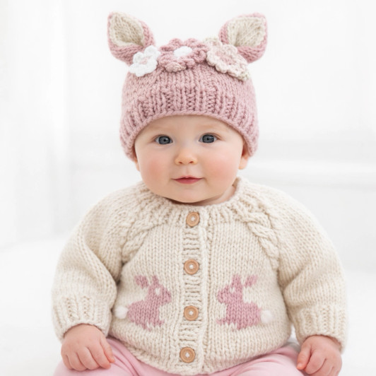 Wrap your little one in the adorable charm of this Rosy Pink bunny cardigan from Huggalugs.