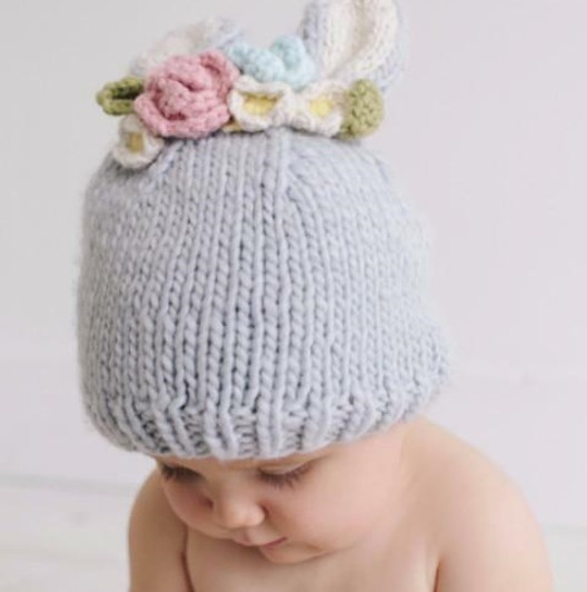 Bailey Bunny with Flowers Knit Hat | The Blueberry Hill