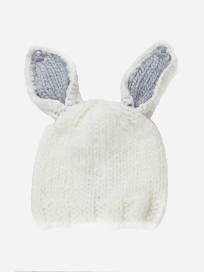 Bailey Bunny Knit Hat | White with Gray Ears | The Blueberry Hill