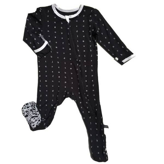 Typewriter Black  Bamboo Footed Sleeper 