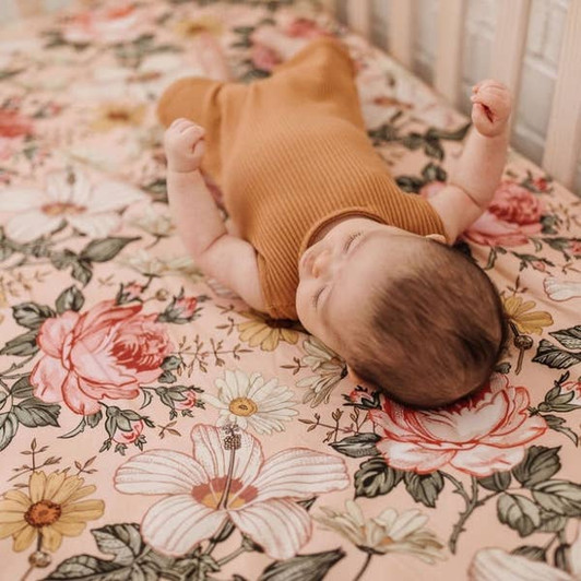 Crib Sheet Garden Floral Rose Pink | Mini Scout