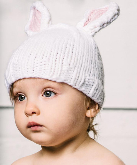 Bailey Bunny Knit Hat | White with Pink Ears | The Blueberry Hill 