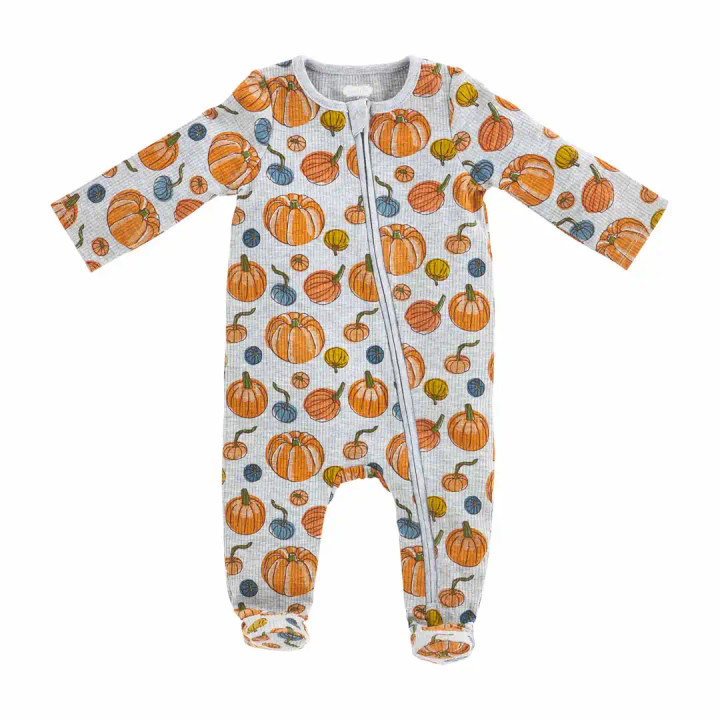 Gray Pumpkin Patch Baby Sleeper | Mud Pie